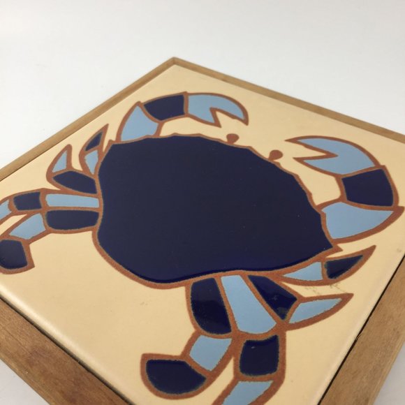 Ceramic Blue Crab Tile Framed Trivet Wall Decor Tropical Coastal - Picture 5 of 6